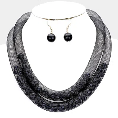 Fashnzfab Double Mesh Tube Pearl Collar Necklace In Black