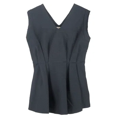 Marni Textured V-neck Peplum Top In Navy Blue Polyester In Gray