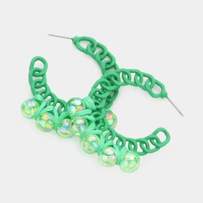 Fashnzfab Hologram Ball Pointed Colored Chain Hoop Earrings In Green