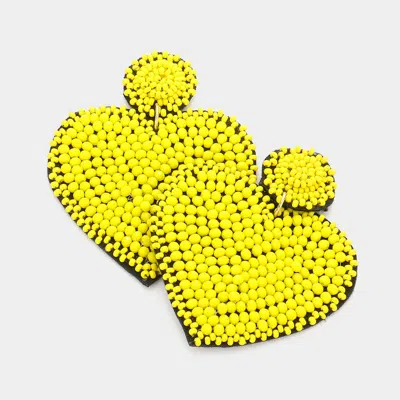 Fashnzfab Felt Back Beaded Heart Dangle Earrings In Yellow