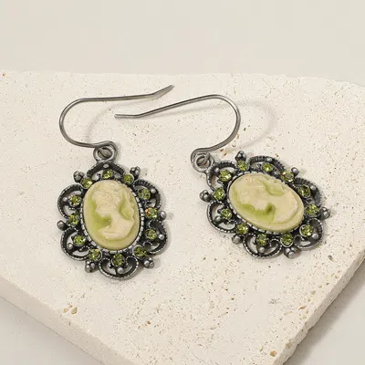 Fashnzfab Cameo Accented Stone Embellished Dangle Earrings In Green