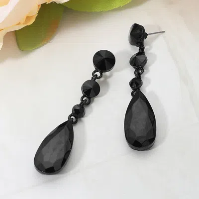 Fashnzfab Elegant Multi Faceted Crystal Dangle Statement Earrings In Black