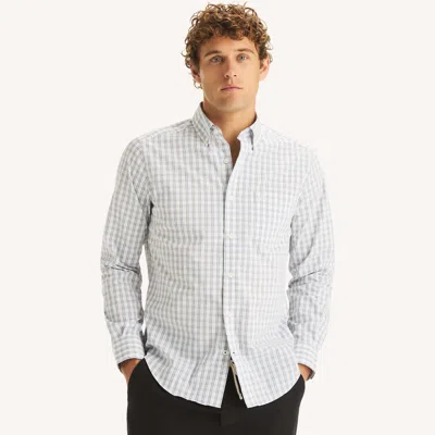 Nautica Mens Classic Fit Wrinkle-resistant Plaid Shirt In White