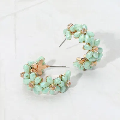 Fashnzfab Flower Beaded Hoop Earrings In Green