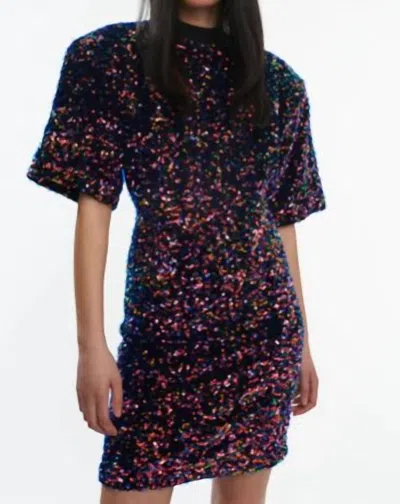 Oval Square Short-sleeved Sequin Dress In Multi In Animal Print