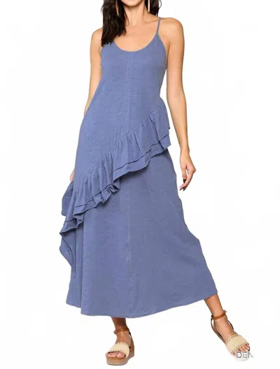 Lily Sleeveless Ruffle Detail Maxi Dress In Blue In Blue