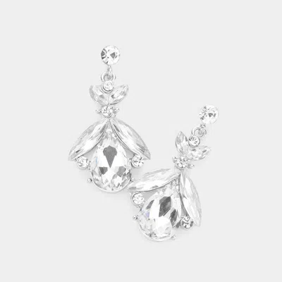 Fashnzfab Teardrop Crystal Marquise Evening Earrings In Silver