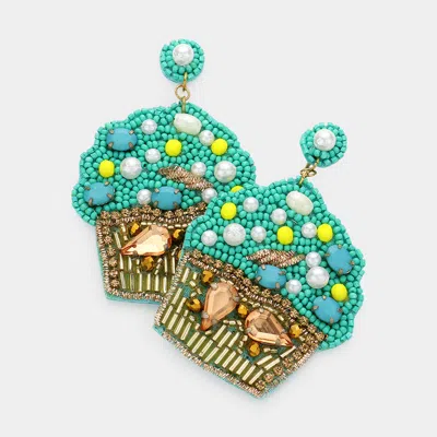 Fashnzfab Felt Back Multi Bead Cupcake Earrings In Blue