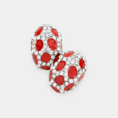 Fashnzfab Patterned Crystal Enamel Oval Stud Earrings In Red