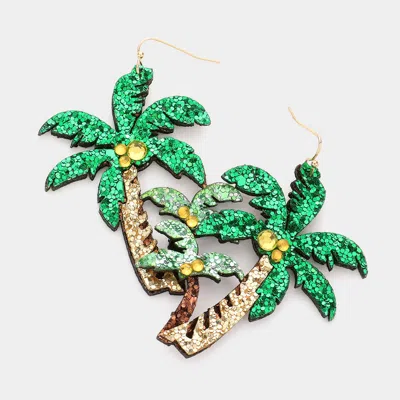Fashnzfab Glittered Palm Tree Dangle Earrings In Green