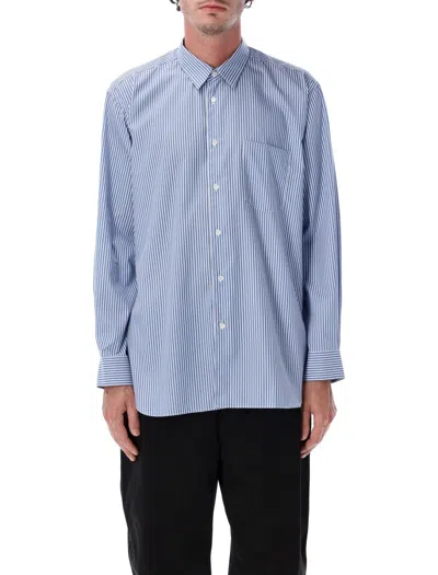 Comme Des Garçons Striped Long Sleeve Shirt Featuring Chest Pocket In Blue