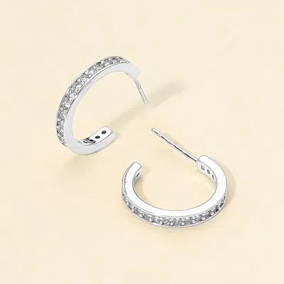 Fashnzfab 14k Gold Dipped Cz Stone Paved Open Hoop Earrings In Silver