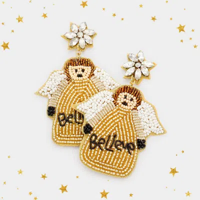 Fashnzfab Believe Message Felt Back Beaded Angel Dangle Earrings In Gold