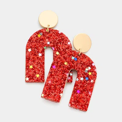 Fashnzfab Glittered Arch Dangle Earrings In Red
