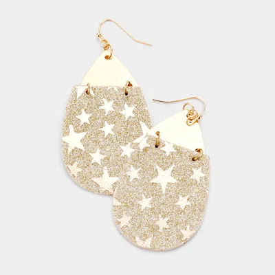 Fashnzfab Bling Glitter Star Pattern Accented Teardrop Earrings In Gold