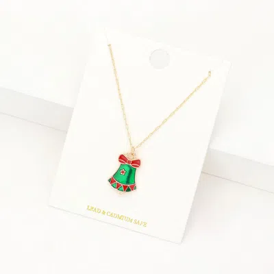 Fashnzfab Enamel Christmas Bell Pendant Necklace In Green