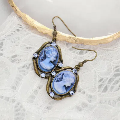 Fashnzfab Cameo Accented Stone Embellished Dangle Earrings In Blue