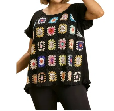 Umgee Crochet Ruffle Short Sleeves Top (plus) In Black In Black