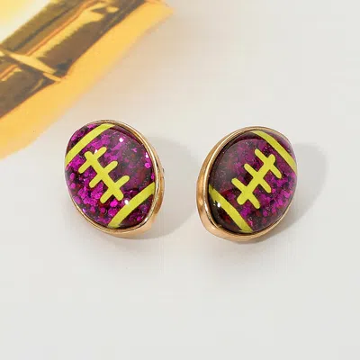 Fashnzfab Glittered Football Stud Earrings In Purple