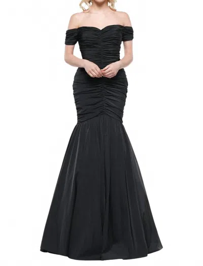 Colors Dress Off-the-shoulder Ruched Mermaid Gown - Plus In Black In Multi