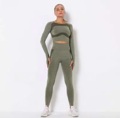 Truedames Seamless Long Sleeve Yoga Set In Green