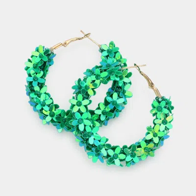 Fashnzfab Flower Hoop Earrings In Green