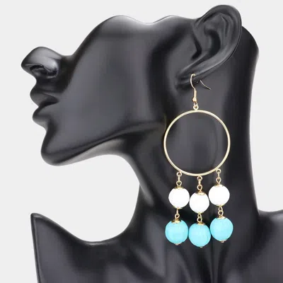 Fashnzfab Open Metal Circle Raffia Wrapped Ball Link Dangle Earrings In Blue