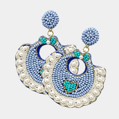 Fashnzfab Felt Back Pearl Beaded Baby Bib Dangle Earrings In Blue