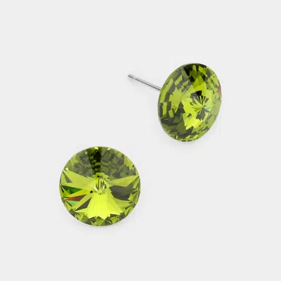 Fashnzfab 10mm Round Crystal Stud Earrings In Green