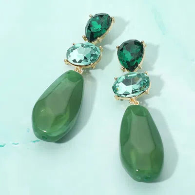 Fashnzfab Bold Faceted Stone Cluster Marbled Teardrop Resin Stone Link Drop Earrings In Green