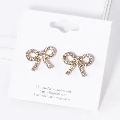 Fashnzfab Crystal Stone Studded Ribbon Stud Earrings In Gold