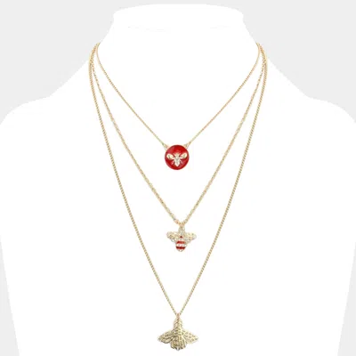 Fashnzfab Enamel Rhinestone Embellished Honey Bee Pendant Triple Layered Necklace In White