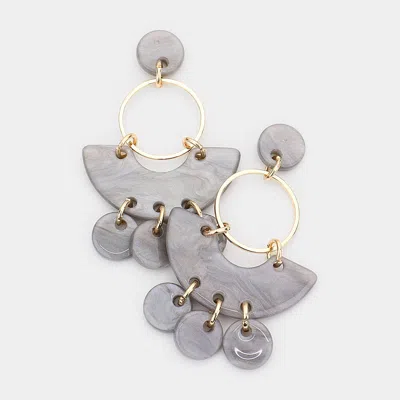 Fashnzfab Open Metal Circle Abstract Celluloid Acetate Resin Link Earrings In Gray