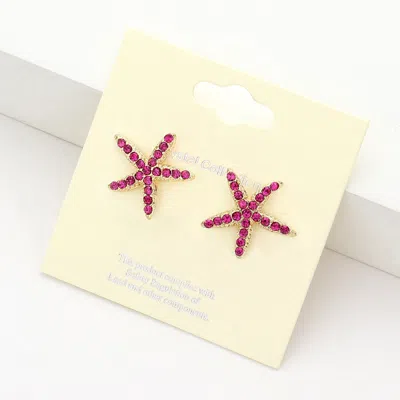 Fashnzfab Crystal Starfish Stud Earrings In Pink