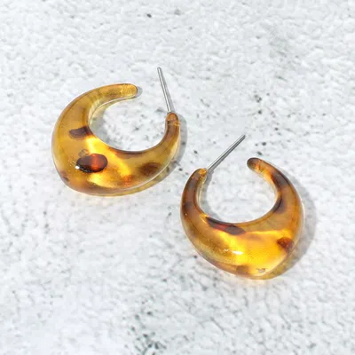 Fashnzfab Tortoise Resin Flat Sculptural Hoop Earrings In Gray