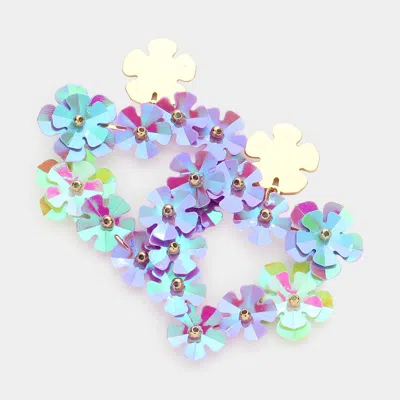 Fashnzfab Flower Cluster Heart Dangle Earrings In Purple