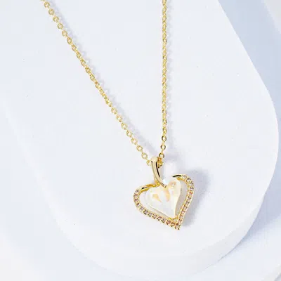 Fashnzfab Gold Dipped Cz Stone Paved Heart Stone Pedant Necklace In Multi