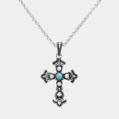 Fashnzfab Natural Stone Pointed Western Cross Pendant Necklace In Multi
