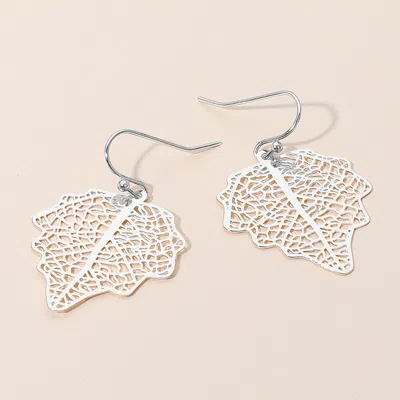 Fashnzfab Metal Filigree Leaf Dangle Earrings In Silver