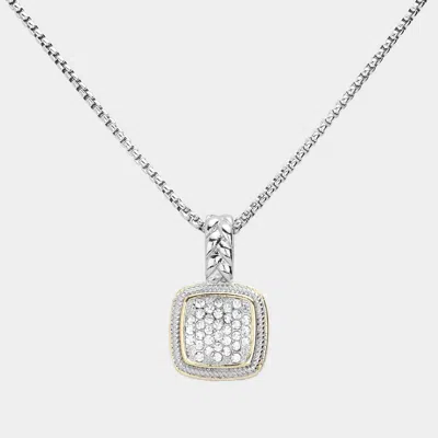 Fashnzfab 14k Gold Plated Stone Paved Square Pendant Necklace In Multi