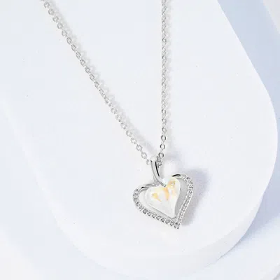 Fashnzfab White Gold Dipped Cz Stone Paved Heart Stone Pedant Necklace In Multi