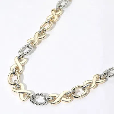 Fashnzfab 14k Gold Plated Chunky Two Tone Crisscross Oval Ring Link Chain Necklace In Multi