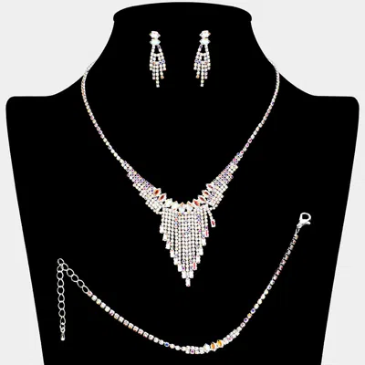 Fashnzfab Marquise Cz Stone Pointed Rhinestone Paved Fringe Necklace In Multi