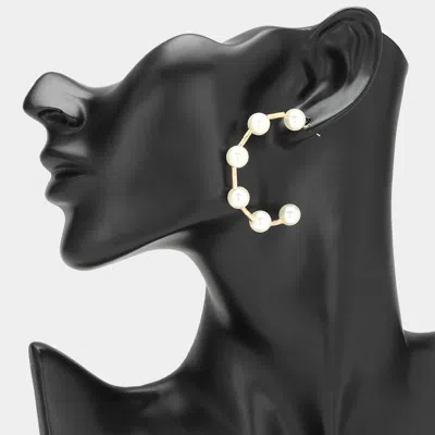 Fashnzfab Pearl Station Hoop Earrings In Gold