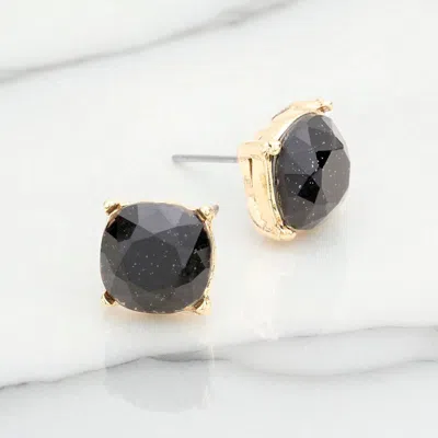 Fashnzfab Glitter Square Stud Earrings In Black