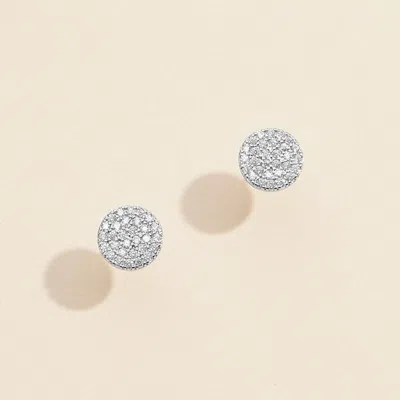 Fashnzfab Semi Fine Collection - 18k White Gold Dipped Cz Stone Paved Circle Stud Earrings In White
