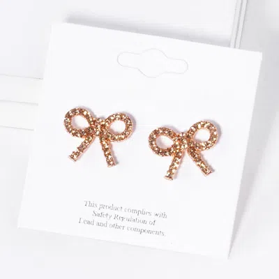 Fashnzfab Crystal Stone Studded Ribbon Stud Earrings In Gold