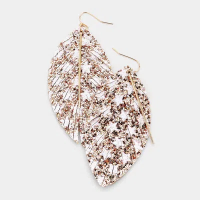 Fashnzfab Metal Bar Bling Glitter Star Pattern Accented Feather Earrings In Gold