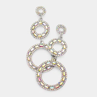 Fashnzfab Rectangle Stone Pointed Triple Open Circle Link Dangle Evening Earrings In Metallic