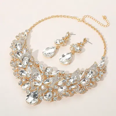 Fashnzfab Butterfly Glass Stone Cluster Pointed Teardrop Stone Cluster Evening Necklace In Gold